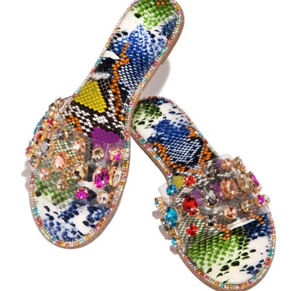 Slides with colorful stones and snake print